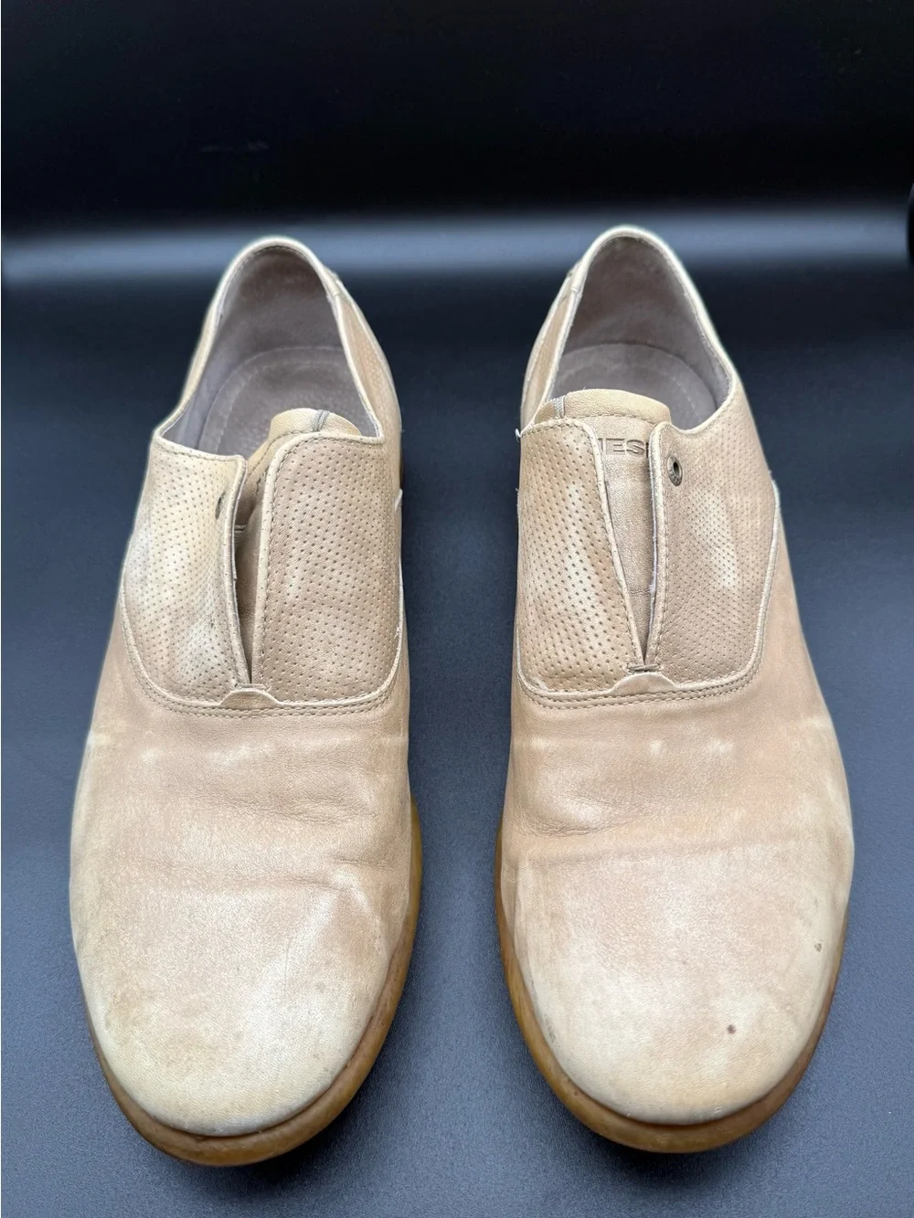 DIESEL Tan Beige Perforated Leather Slip On Loafers Size EU 44 Outsole 12.5 In